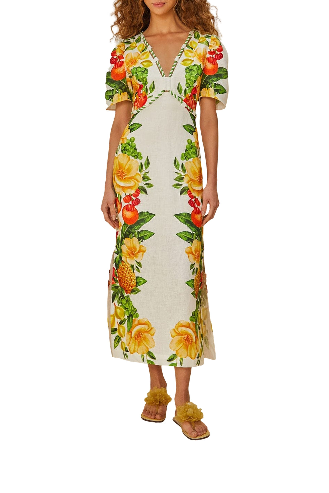 Robe longue manches courtes en lin - Jaune