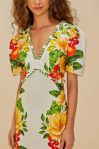 Robe longue manches courtes en lin - Jaune