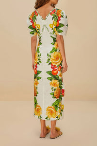 Robe longue manches courtes en lin - Jaune
