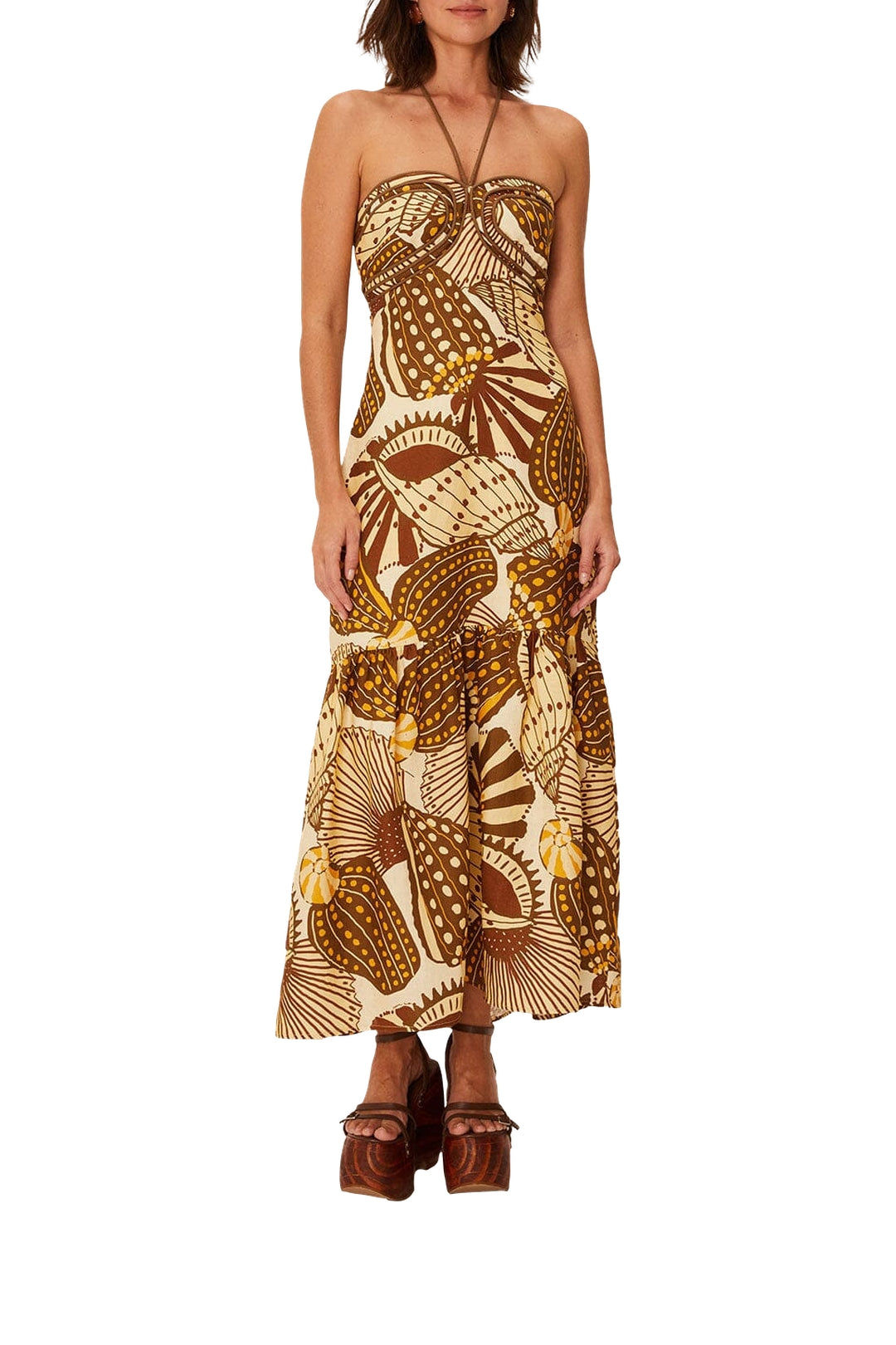 Robe longue Shell Mix Sand à bretelles en lin - Camel