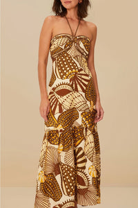 Robe longue Shell Mix Sand à bretelles en lin - Camel