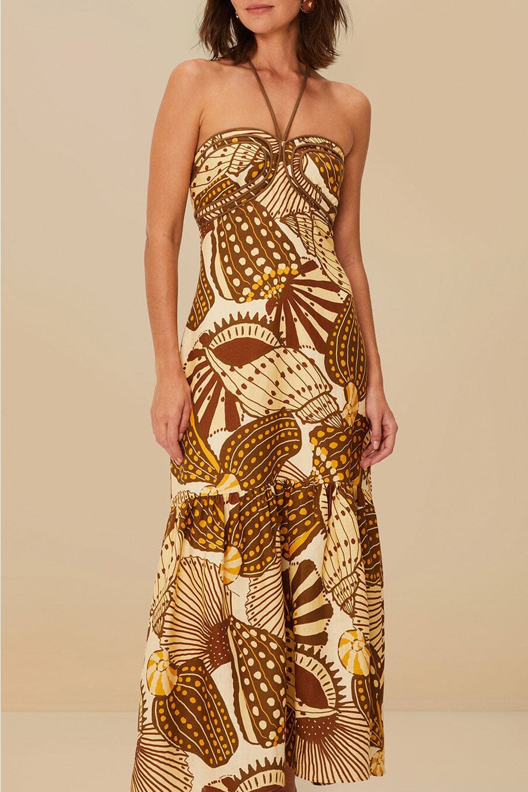 Robe longue Shell Mix Sand à bretelles en lin - Camel