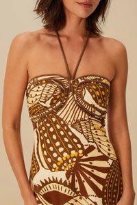 Robe longue Shell Mix Sand à bretelles en lin - Camel