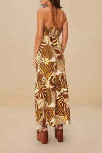 Robe longue Shell Mix Sand à bretelles en lin - Camel