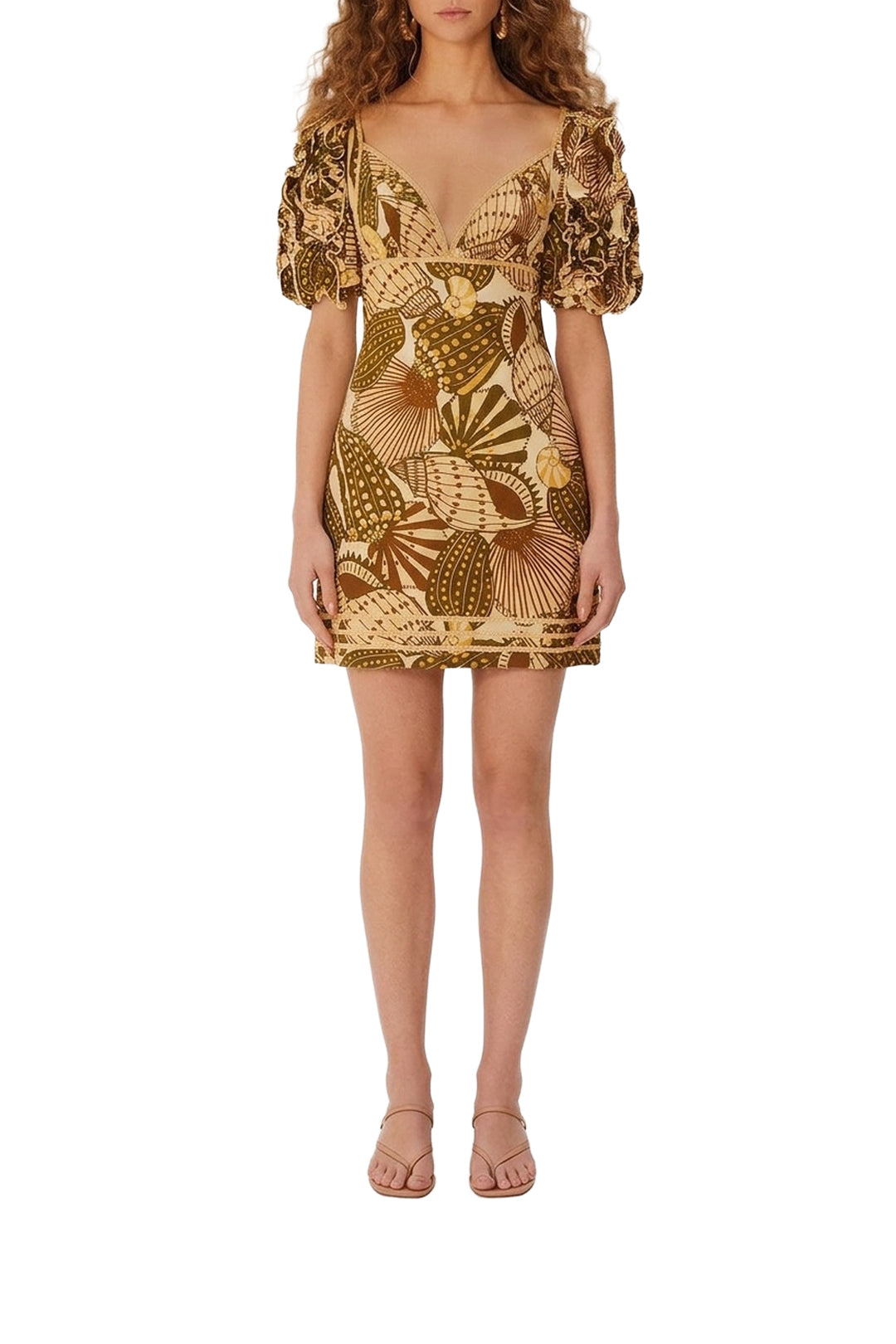 Short-sleeved linen Shell Mix Sand dress - Camel