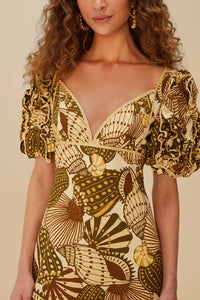 Short-sleeved linen Shell Mix Sand dress - Camel