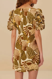 Short-sleeved linen Shell Mix Sand dress - Camel