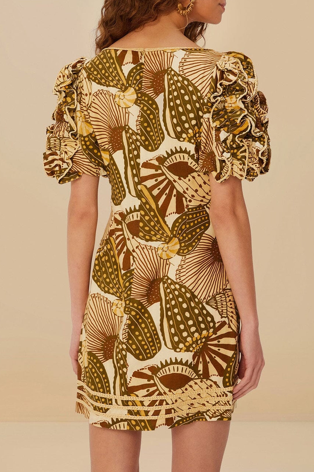 Short-sleeved linen Shell Mix Sand dress - Camel