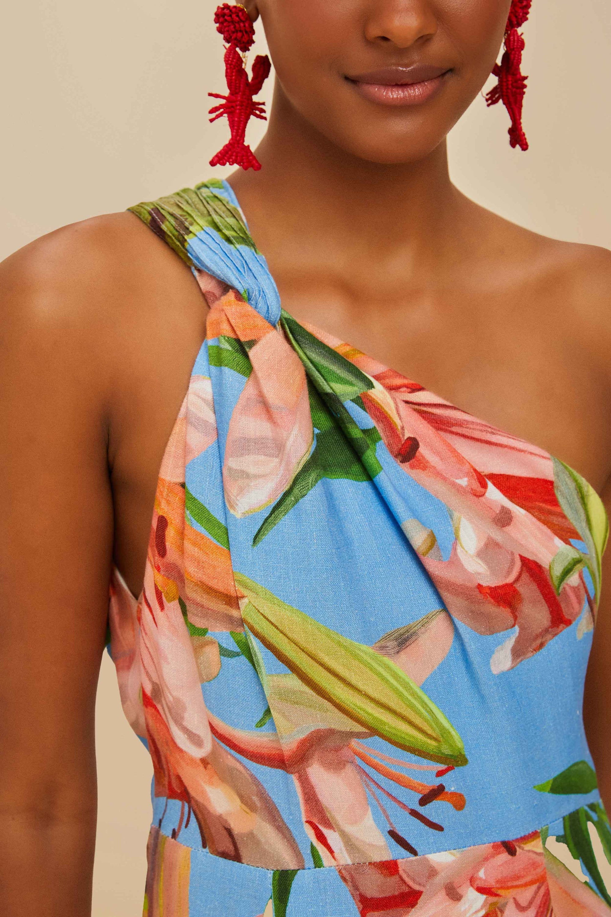 Robe midi asymétrique en lin - Bleu