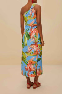 Robe midi asymétrique en lin - Bleu