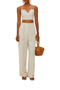 Wavy Buttoning high-waisted trousers in linen - White