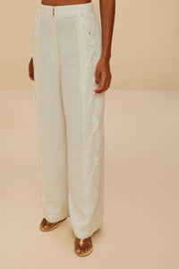 Wavy Buttoning high-waisted trousers in linen - White
