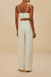 Wavy Buttoning high-waisted trousers in linen - White