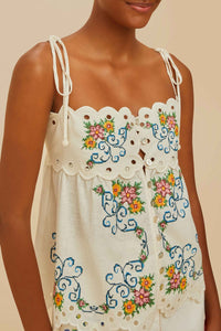 Blouse Lacy sans manches en lin - Beige