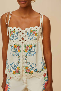 Blouse Lacy sans manches en lin - Beige