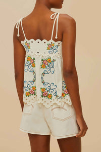 Blouse Lacy sans manches en lin - Beige