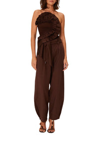 Pantalon forme ballon à nouer - Marron