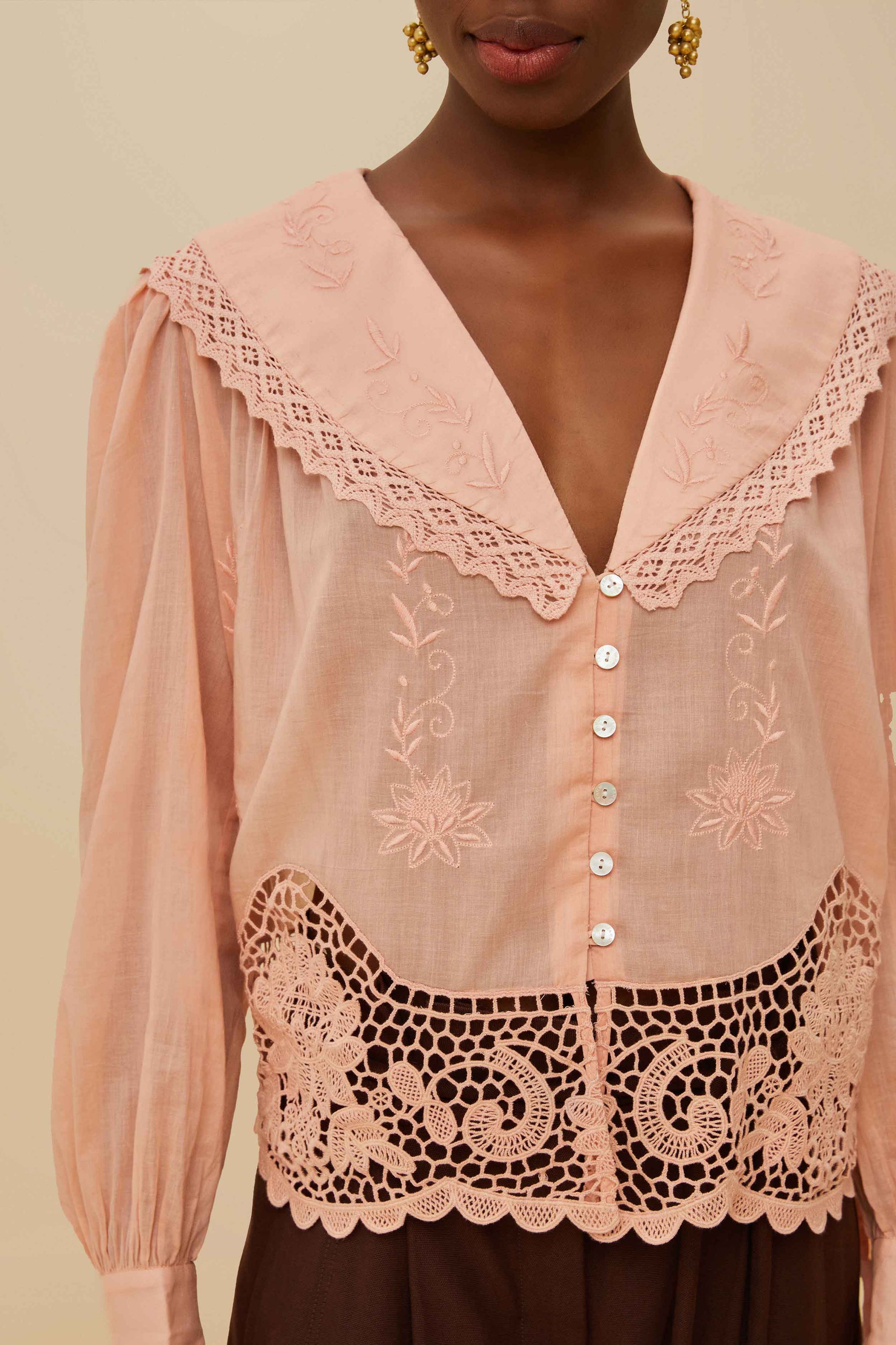 Blouse Lacy à manches longues - Rose
