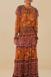 Robe longue Vintage Tiny Garden - Rouge