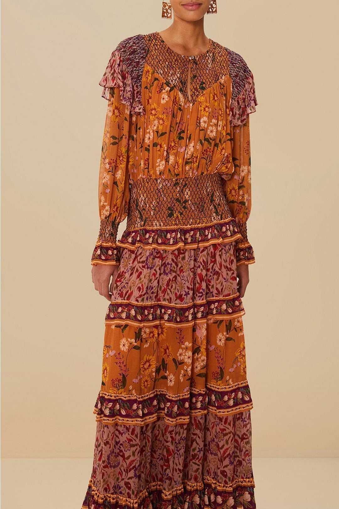 Robe longue Vintage Tiny Garden - Rouge