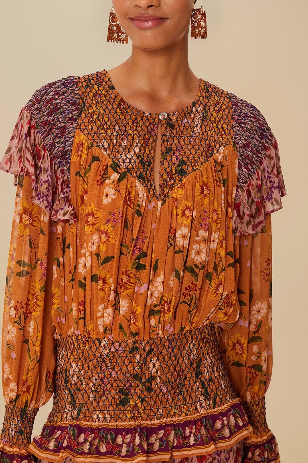 Robe longue Vintage Tiny Garden - Rouge