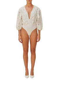 Body Rosy eyelet à manches bouffantes - Blanc