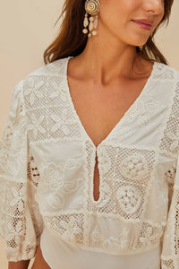 Body Rosy eyelet à manches bouffantes - Blanc