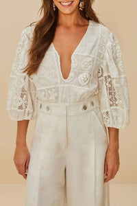 Body Rosy eyelet à manches bouffantes - Blanc