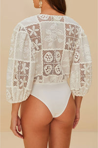 Body Rosy eyelet à manches bouffantes - Blanc