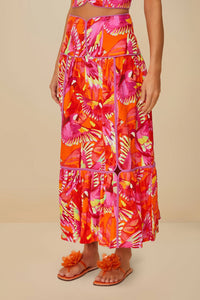 Jupe Framed Flying Birds en lin - Rose