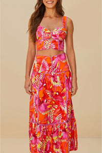 Jupe Framed Flying Birds en lin - Rose