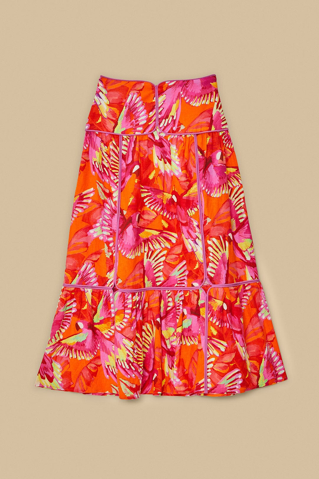 Jupe Framed Flying Birds en lin - Rose