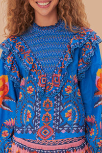 MEDIA OFF LINE_Blouse Lucy Floral à manches longues en coton - Bleu