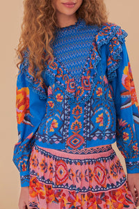 MEDIA OFF LINE_Blouse Lucy Floral à manches longues en coton - Bleu