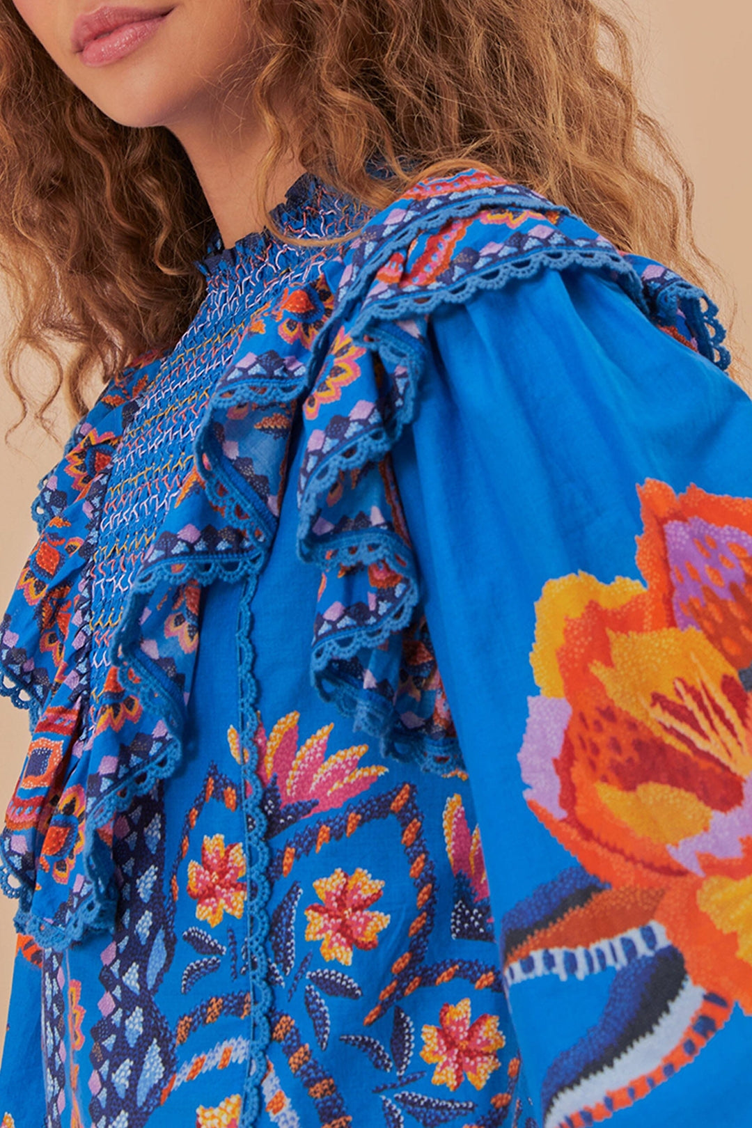 MEDIA OFF LINE_Blouse Lucy Floral à manches longues en coton - Bleu
