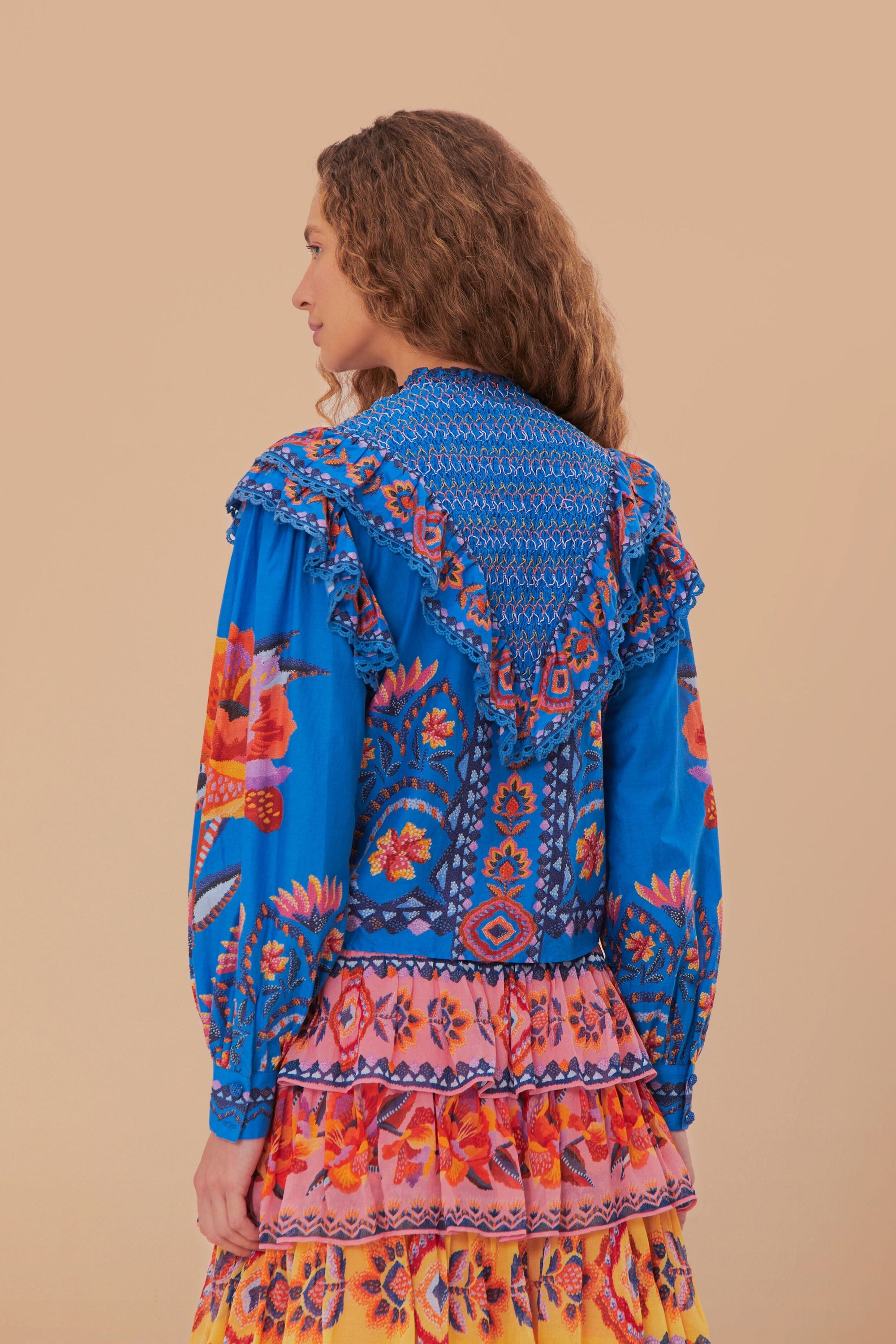 MEDIA OFF LINE_Blouse Lucy Floral à manches longues en coton - Bleu
