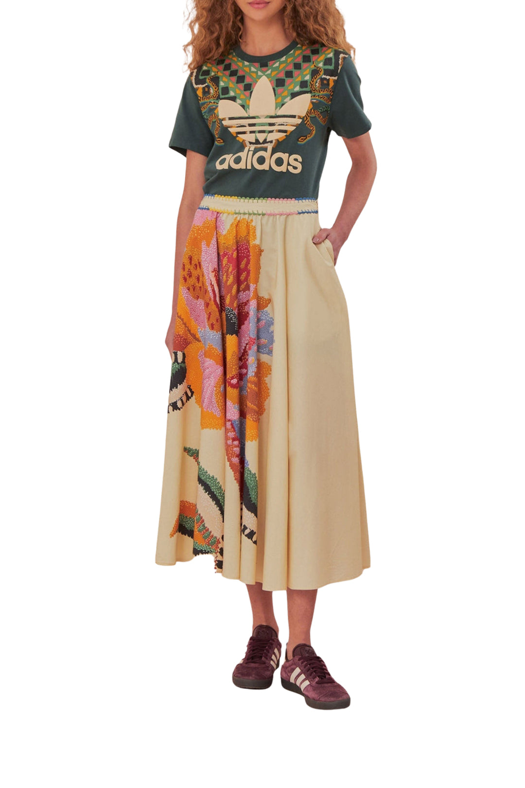 Jupe longue Floral Lucy en coton - Beige
