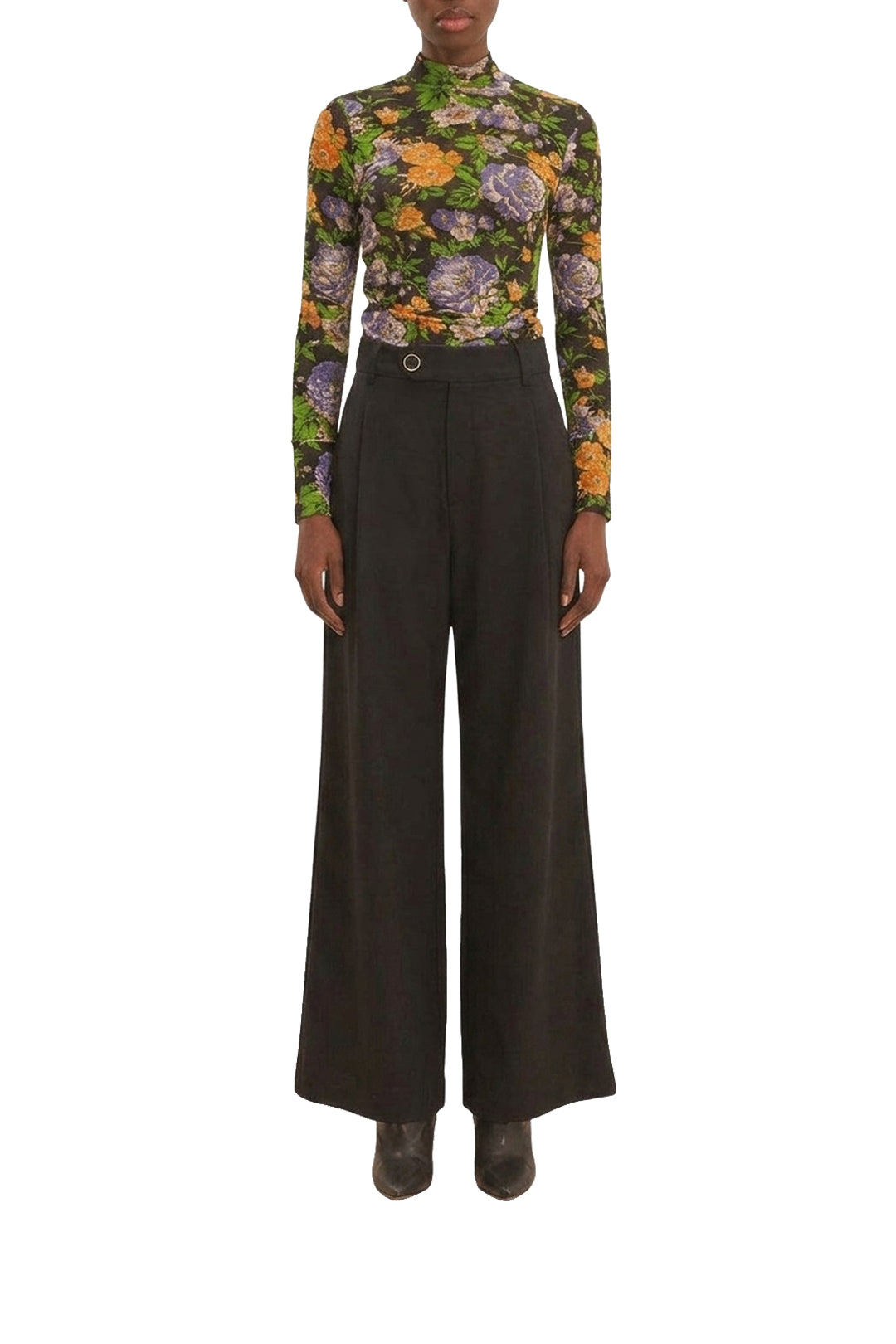 High-waisted cotton trousers - Black