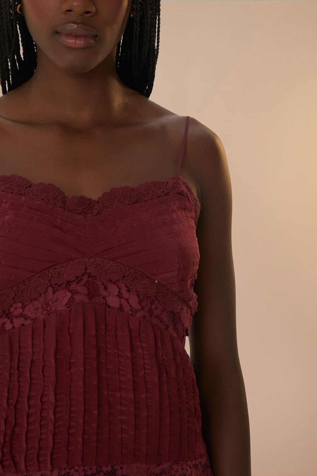 MEDIA OFF LINE_Blouse sans manches en dentelle - Bordeaux
