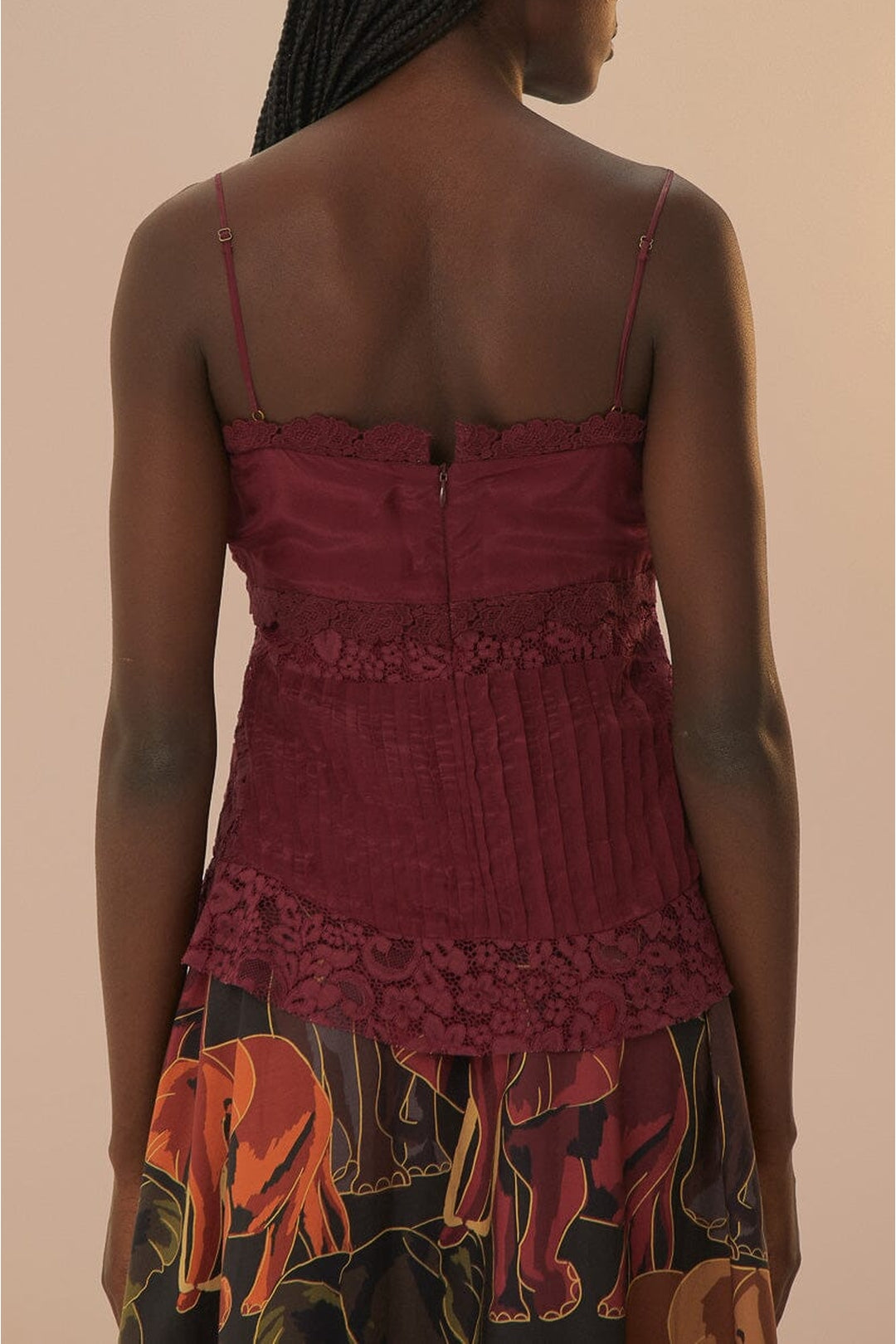 MEDIA OFF LINE_Blouse sans manches en dentelle - Bordeaux