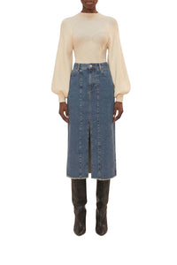 Jupe midi taille basse en denim - Bleu