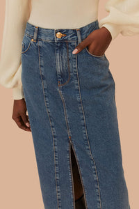 Jupe midi taille basse en denim - Bleu