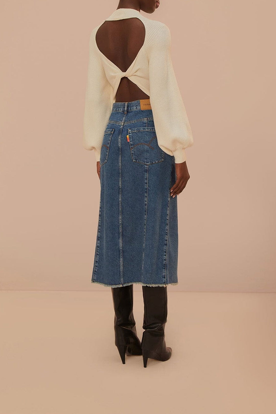Jupe midi taille basse en denim - Bleu