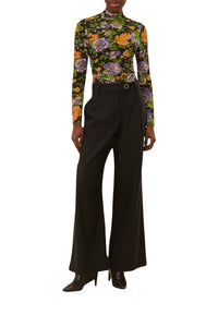 Floral-print jersey blouse - Black