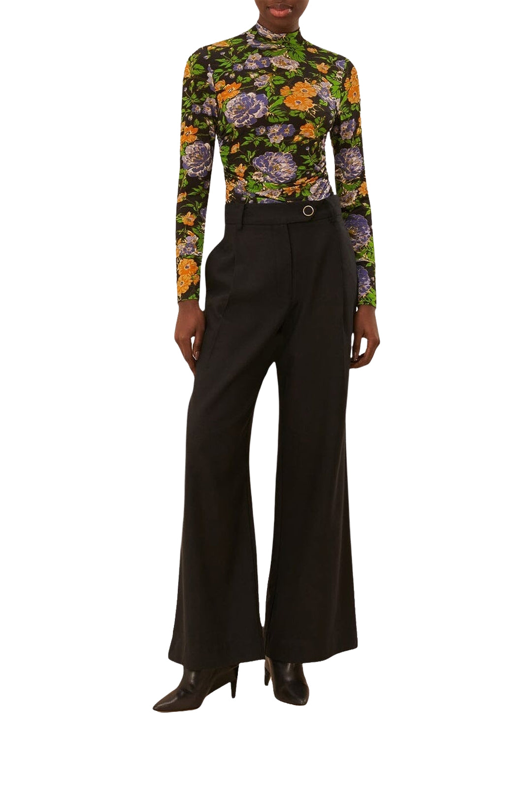 Floral-print jersey blouse - Black