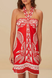 Majestic Coconut Tree short dress in linen - Red