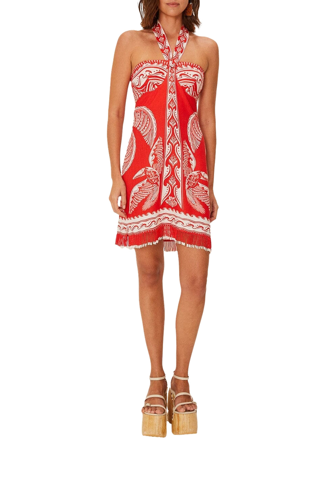 Majestic Coconut Tree short dress in linen - Red