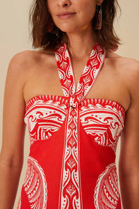 Majestic Coconut Tree short dress in linen - Red