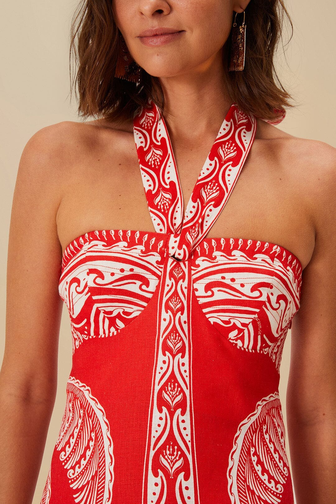 Majestic Coconut Tree short dress in linen - Red
