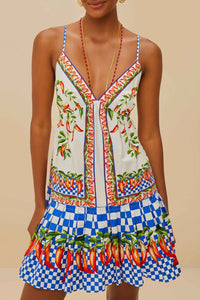 Robe courte Picnic Peppers Ainika - Bleu
